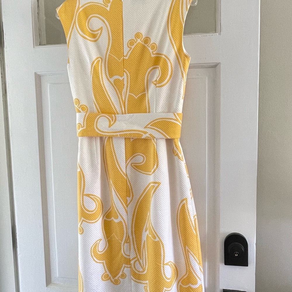 Talbots Yellow and White Tie-Waist Midi Dress - Picture 2 of 5